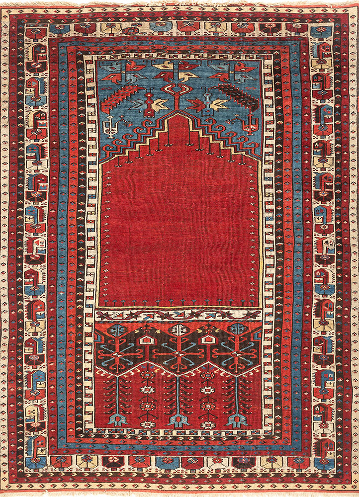 aalam red and orange wool hand knotted Rug - HeadShot