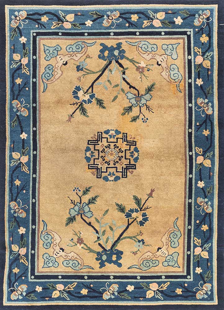 pechino green wool hand knotted Rug - HeadShot