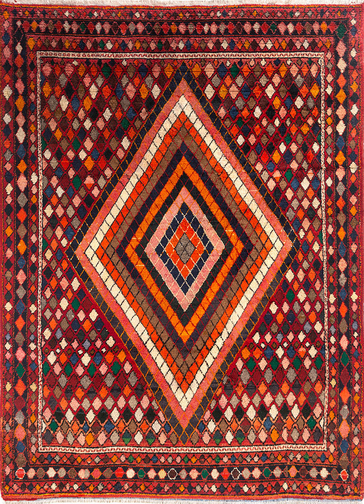 nuray red and orange wool hand knotted Rug - HeadShot