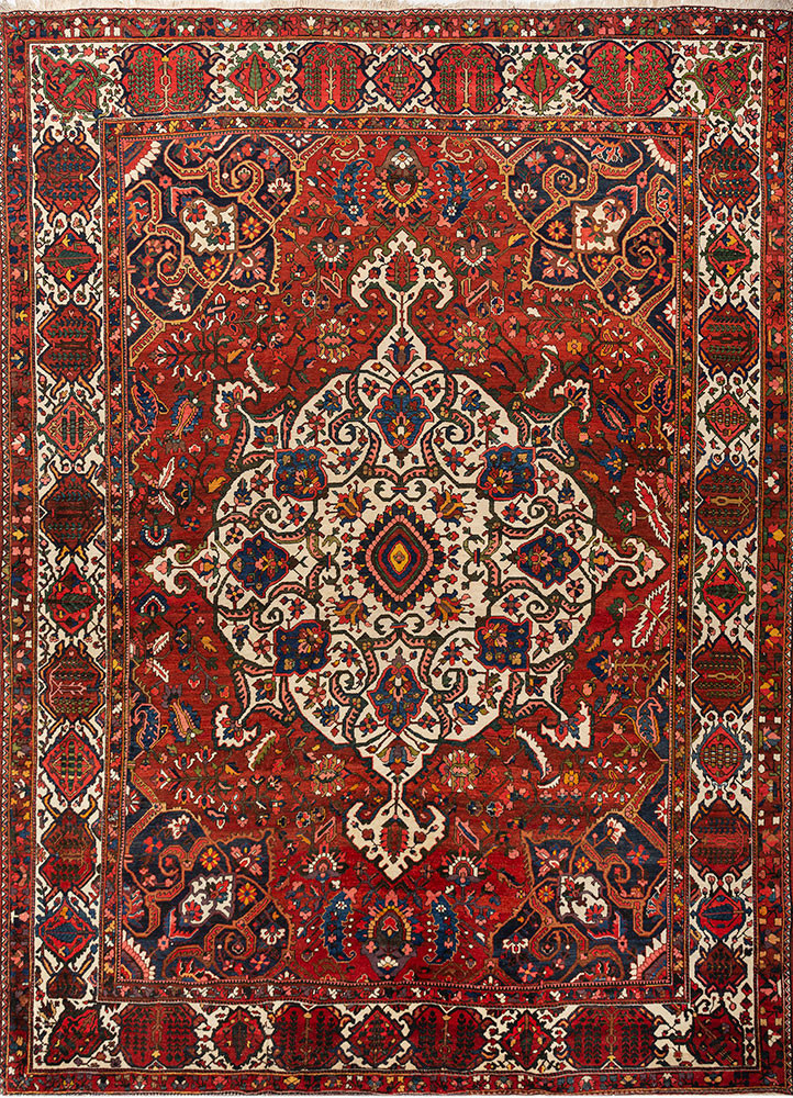 aalam red and orange wool hand knotted Rug - HeadShot