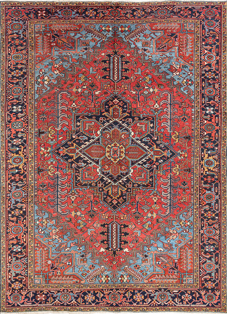 aalam red and orange wool hand knotted Rug - HeadShot