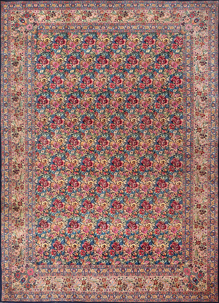 aalam blue wool hand knotted Rug - HeadShot