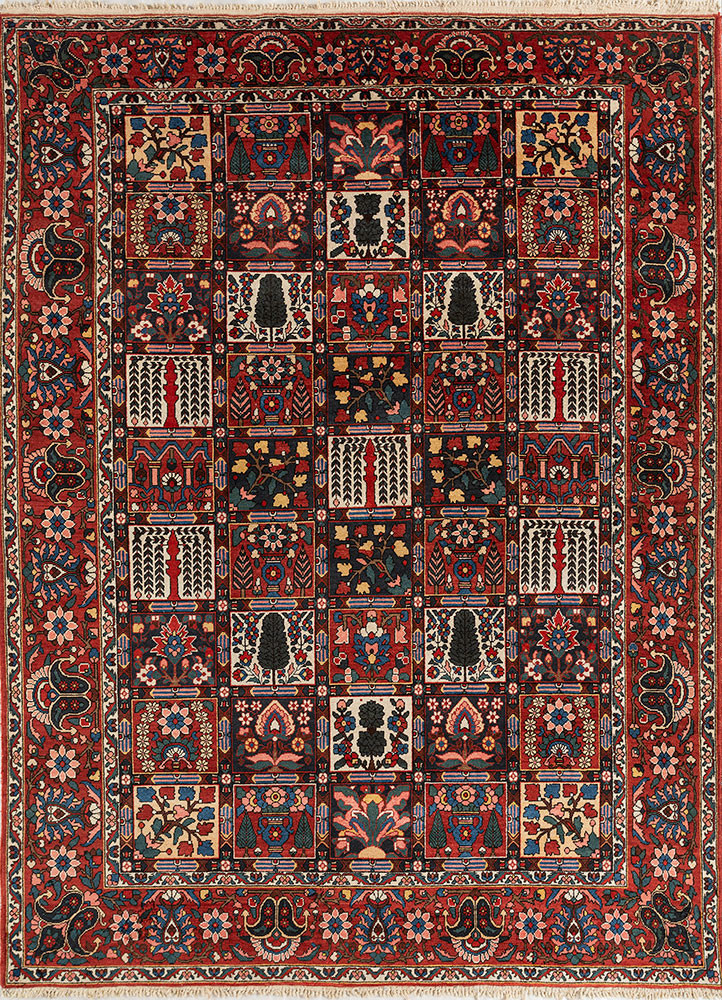 aalam red and orange wool hand knotted Rug - HeadShot