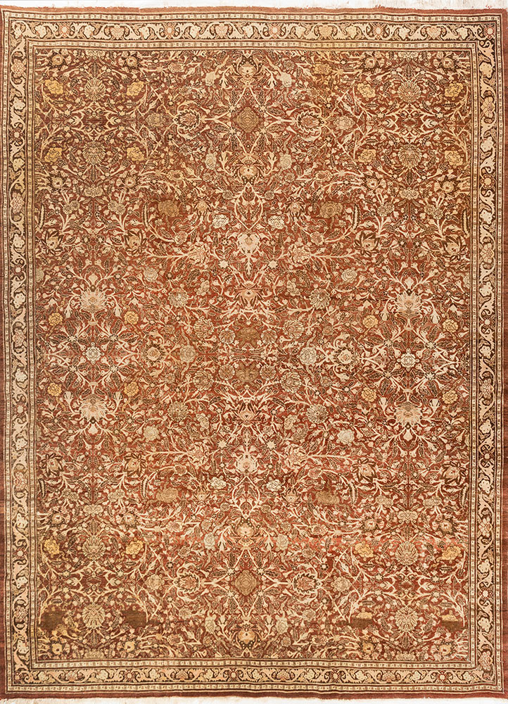 aalam red and orange wool hand knotted Rug - HeadShot