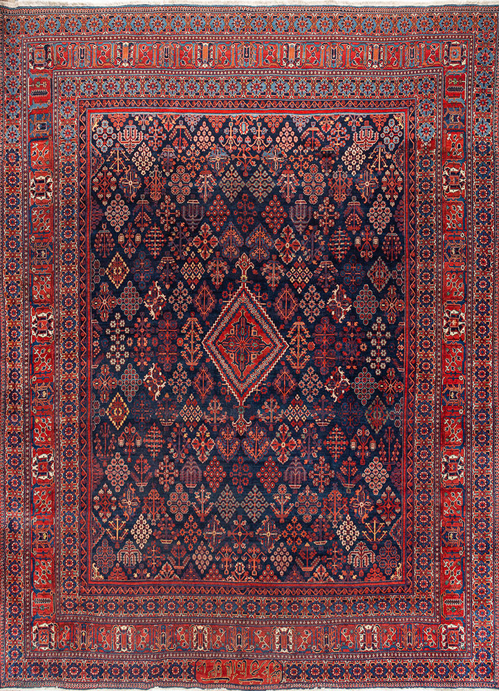 aalam blue wool hand knotted Rug - HeadShot