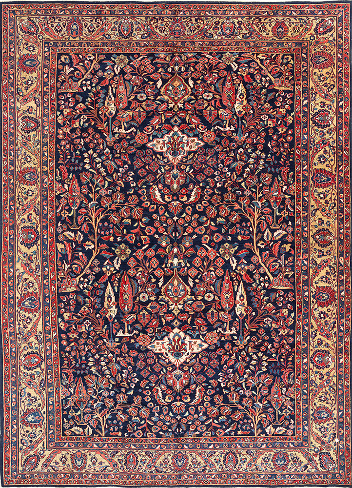 aalam blue wool hand knotted Rug - HeadShot