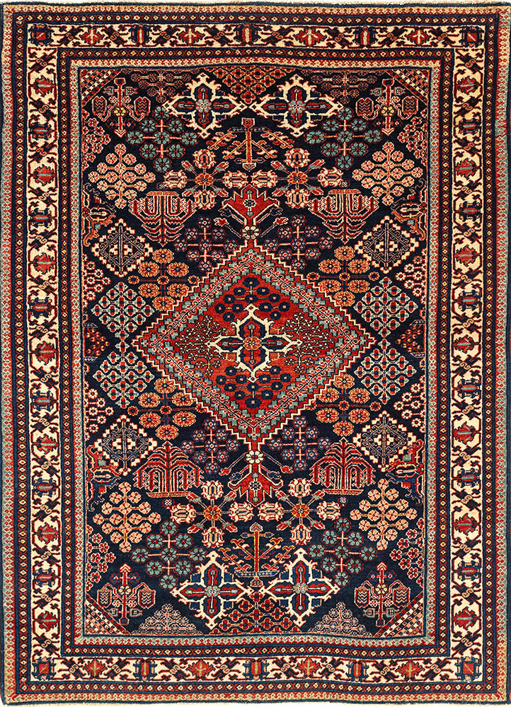 aalam blue wool hand knotted Rug - HeadShot
