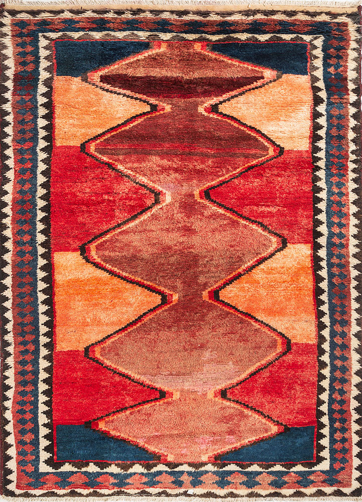 nuray red and orange wool hand knotted Rug - HeadShot