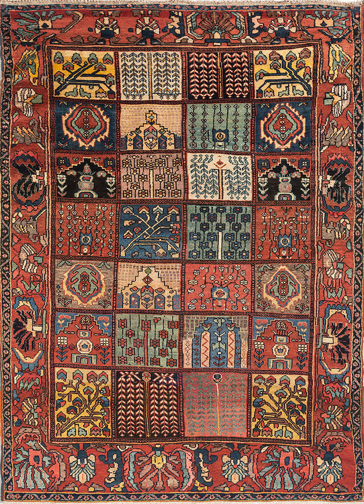 aalam red and orange wool hand knotted Rug - HeadShot