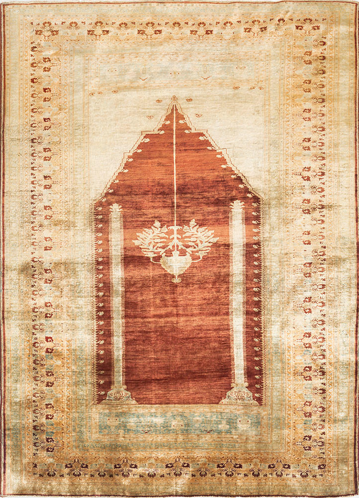 gulmarg red and orange silk hand knotted Rug - HeadShot