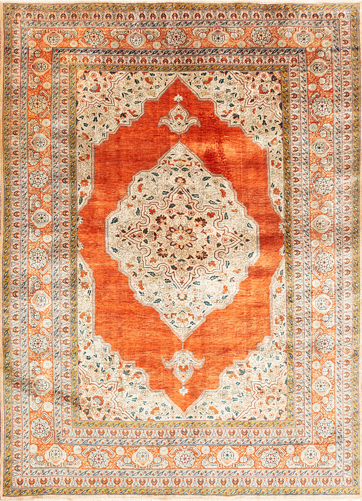 gulmarg red and orange silk hand knotted Rug - HeadShot gulmarg red and orange silk hand knotted Rug - HeadShot