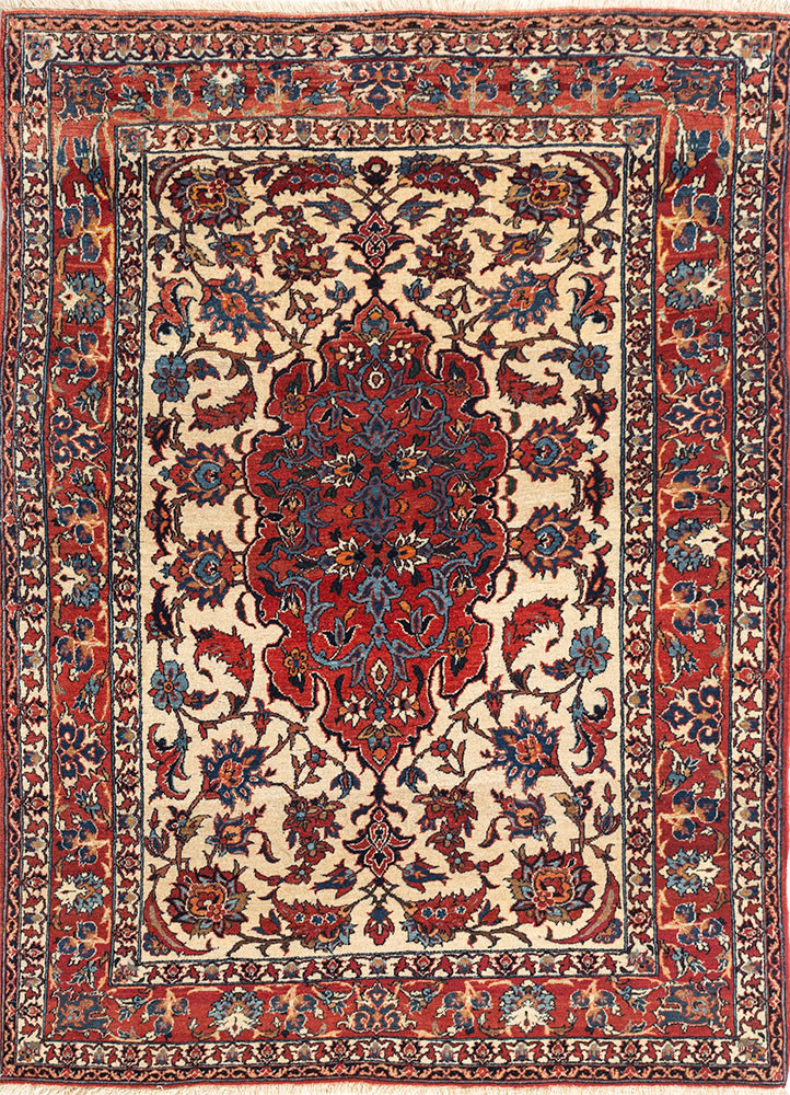 aalam red and orange wool hand knotted Rug - HeadShot