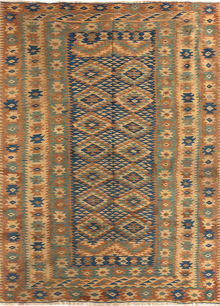 nayaab blue wool flat weaves Rug - HeadShot