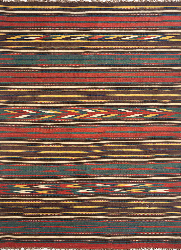 nayaab beige and brown wool flat weaves Rug - HeadShot