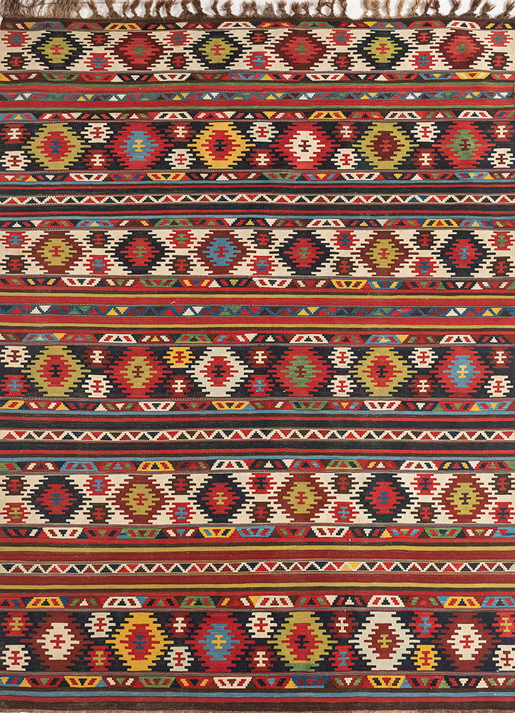 nayaab red and orange wool flat weaves Rug - HeadShot