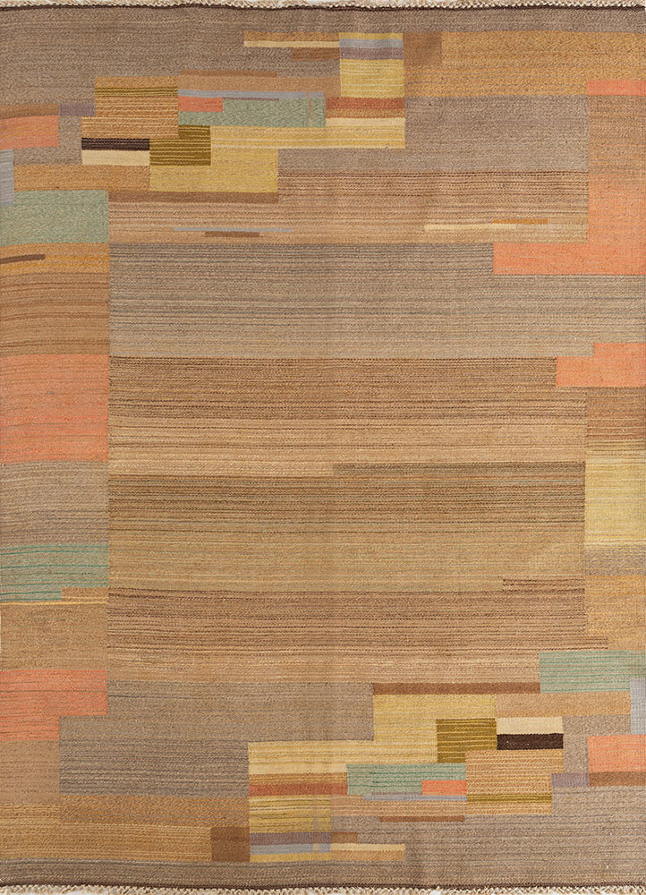 nayaab beige and brown wool flat weaves Rug - HeadShot