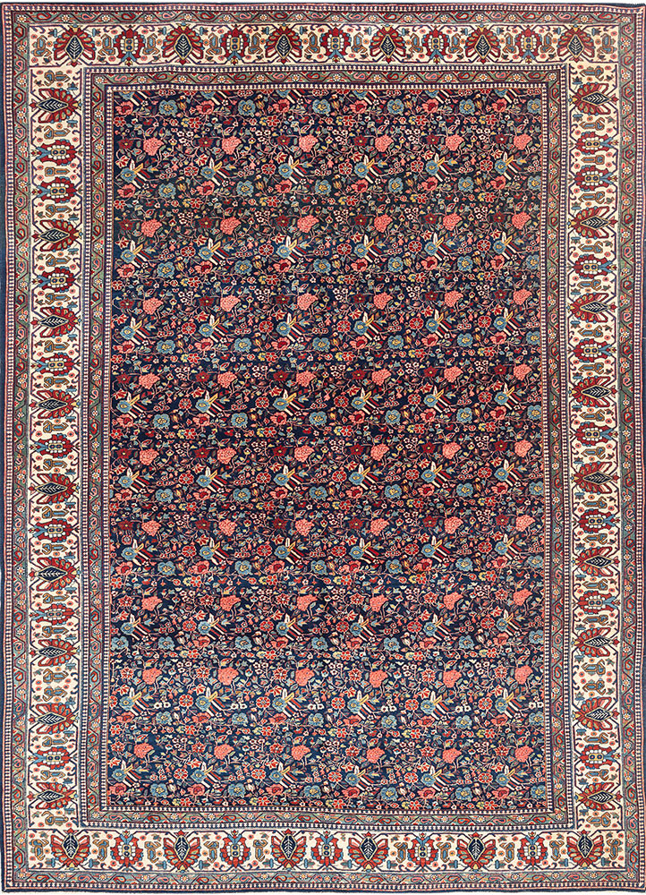 aalam blue wool hand knotted Rug - HeadShot