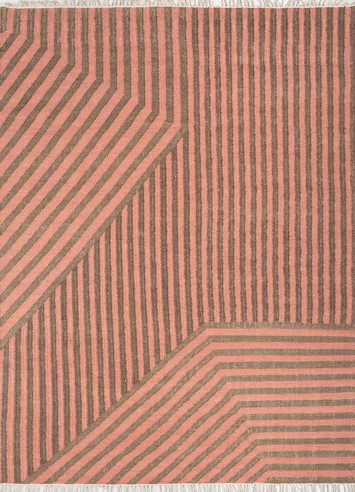 checkers red and orange wool flat weaves Rug - HeadShot