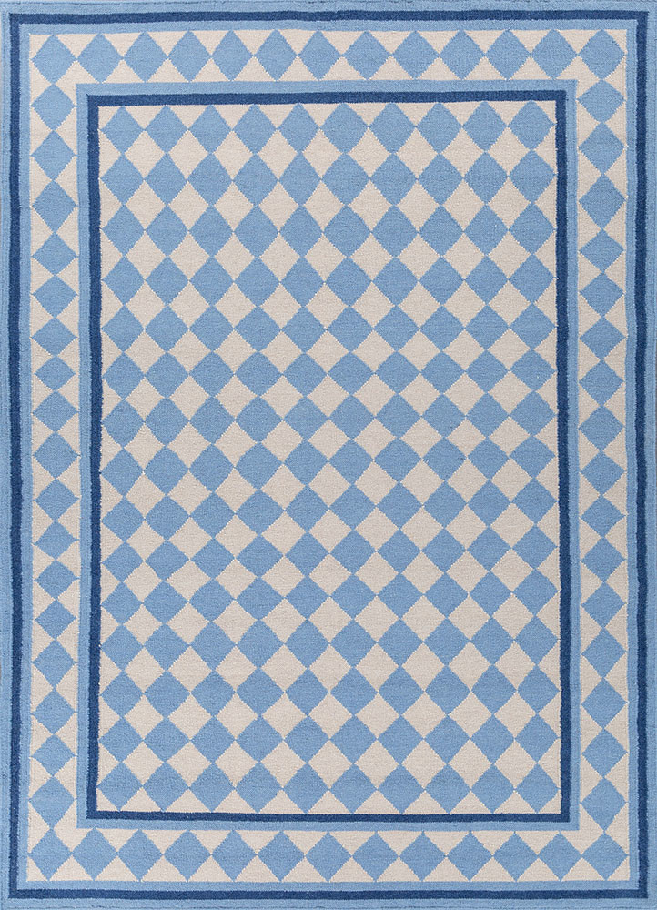 alhambra blue wool flat weaves Rug - HeadShot