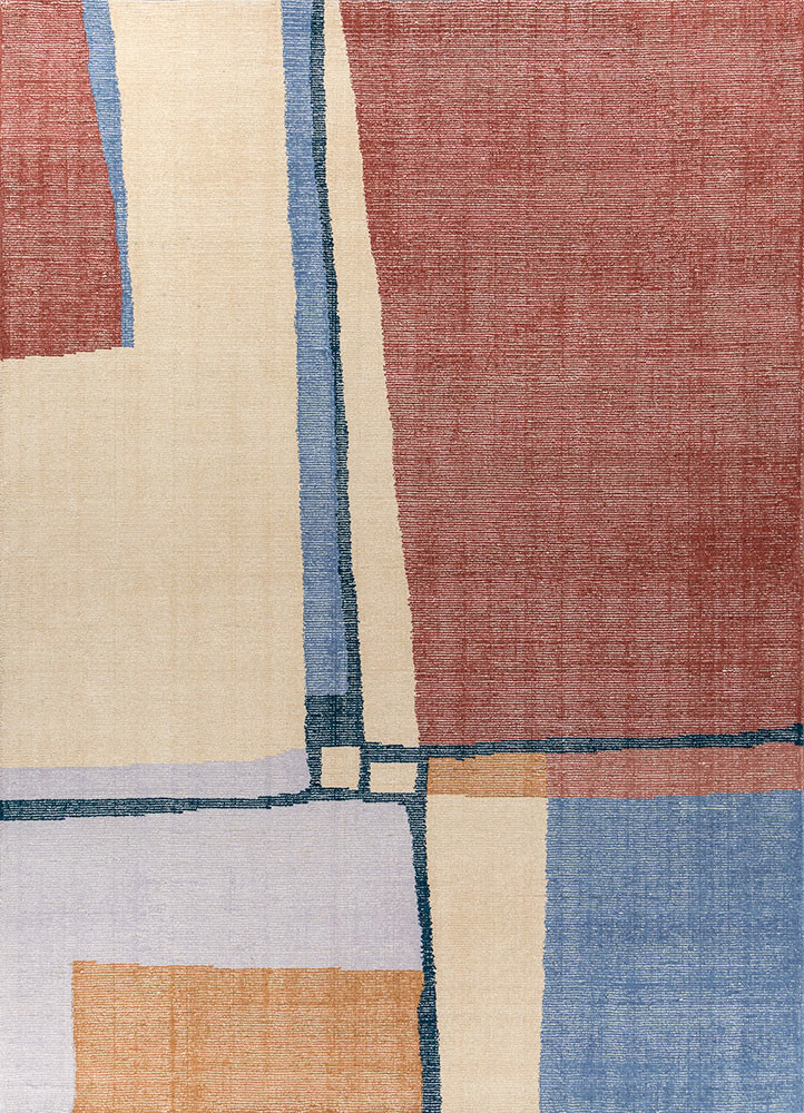 saga red and orange wool hand loom Rug - HeadShot