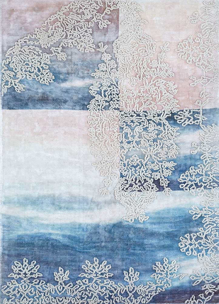 bespoke sile blue wool and viscose hand loom Rug - HeadShot