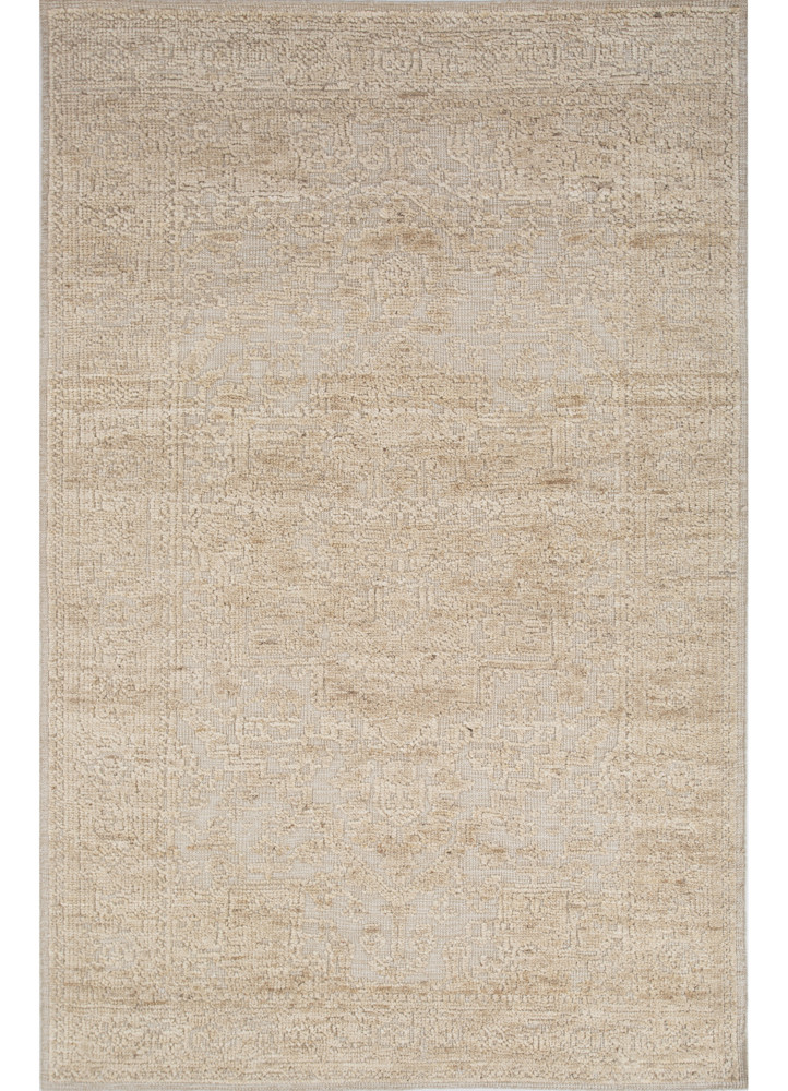 savana beige and brown wool hand knotted Rug - HeadShot