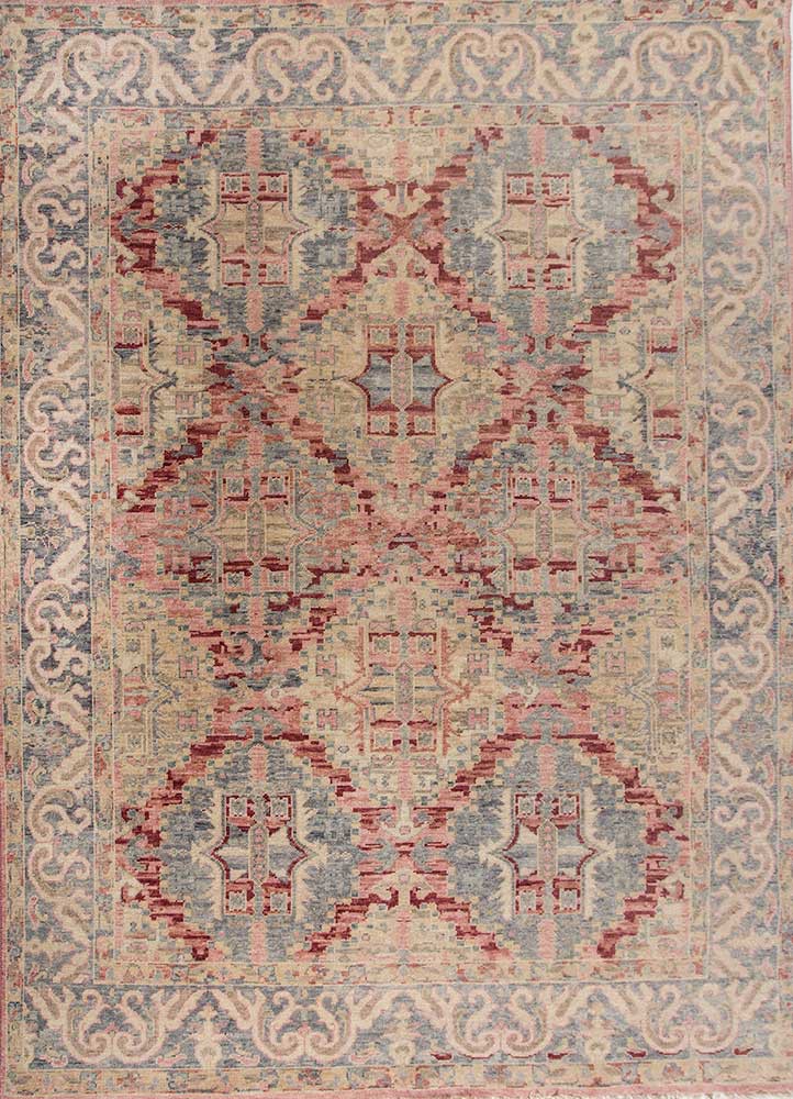 erbe pink and purple wool hand knotted Rug - HeadShot