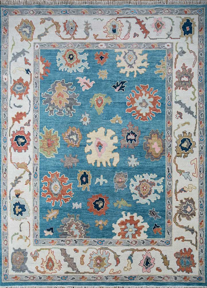 cyanna blue wool hand knotted Rug - HeadShot