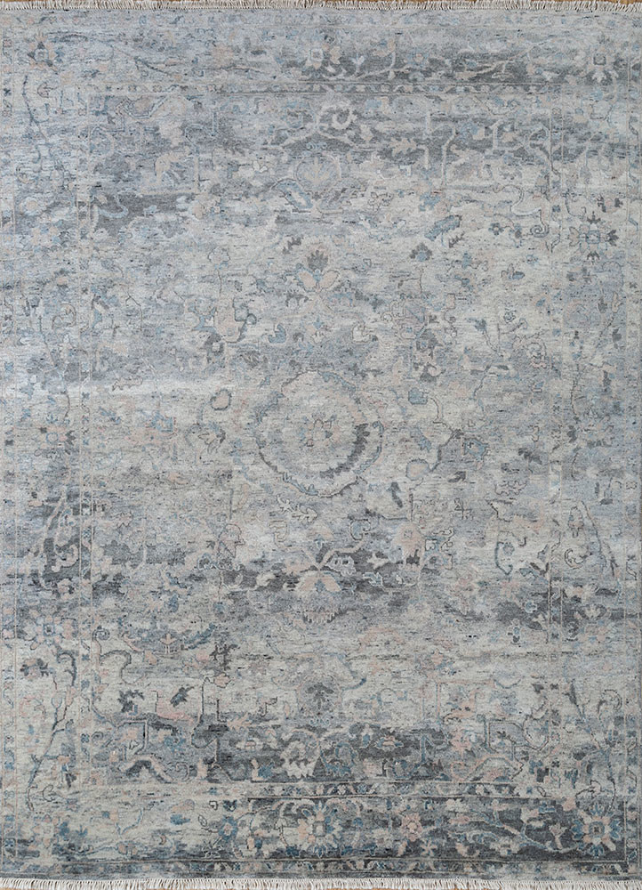 far east blue wool hand knotted Rug - HeadShot