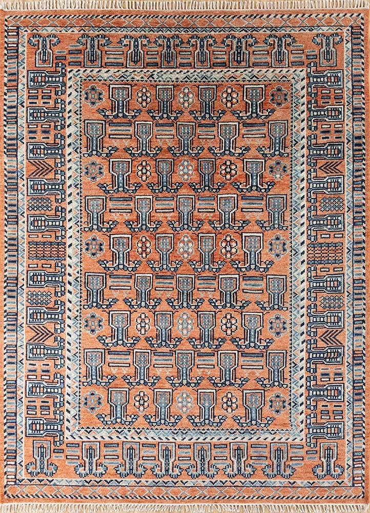 erbe red and orange wool hand knotted Rug - HeadShot erbe red and orange wool hand knotted Rug - HeadShot