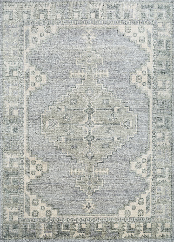 blue blue wool hand knotted Rug
