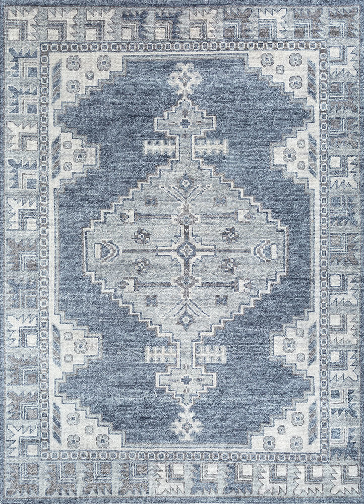 savana blue wool hand knotted Rug - HeadShot