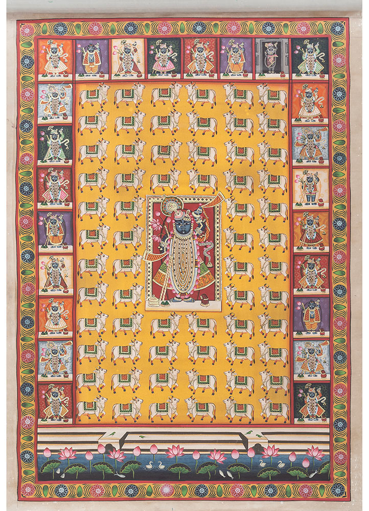 pichwai art red and orange cotton cloth art work Rug