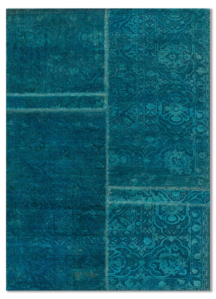 provenance blue wool and silk hand knotted Rug - HeadShot