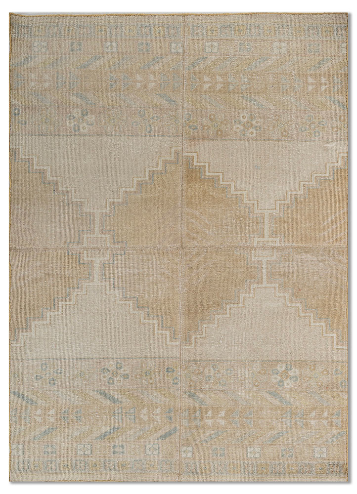 aprezo beige and brown wool hand knotted Rug - HeadShot