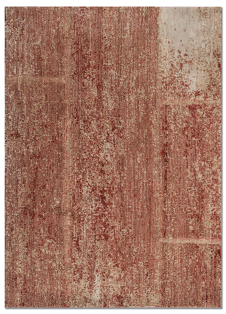 provenance red and orange wool and silk hand knotted Rug - HeadShot