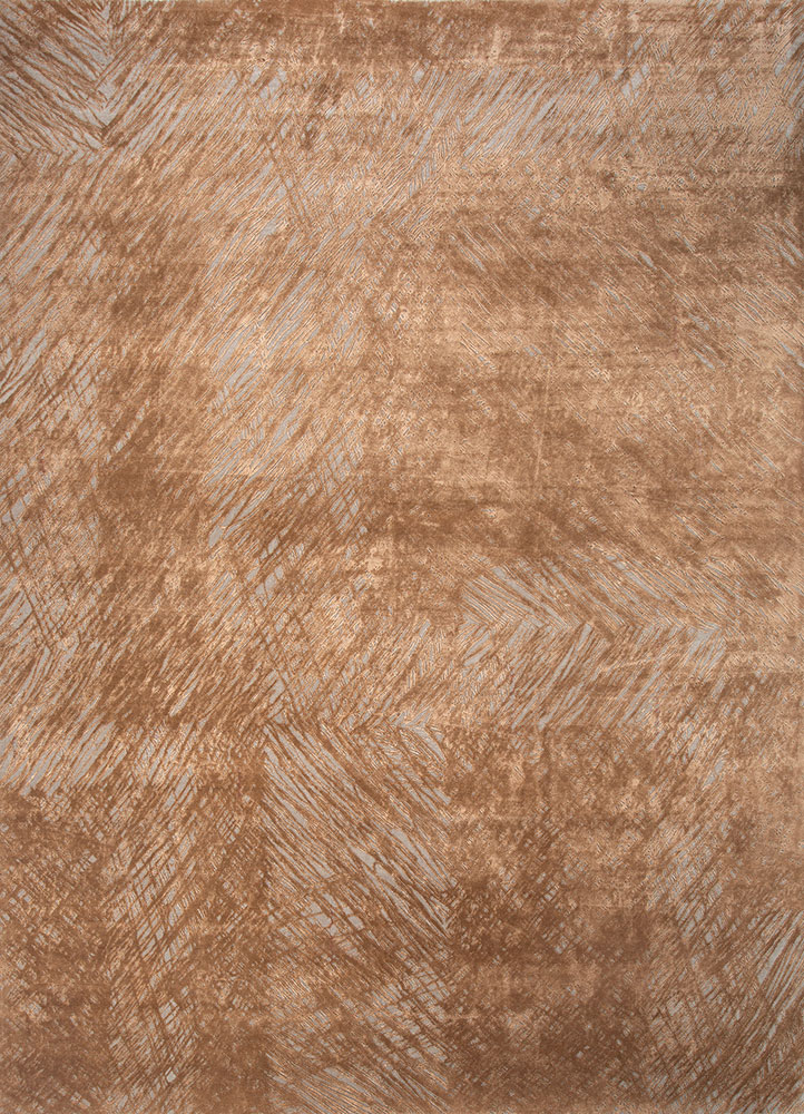  beige and brown wool and silk hand knotted Rug