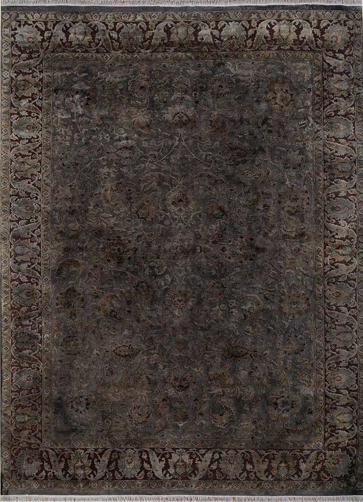 aurora grey and black wool and silk hand knotted Rug - HeadShot