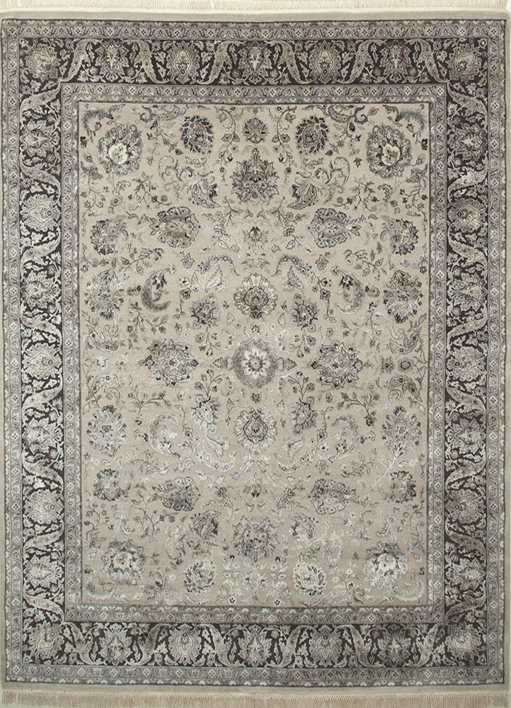  ivory wool and silk hand knotted Rug