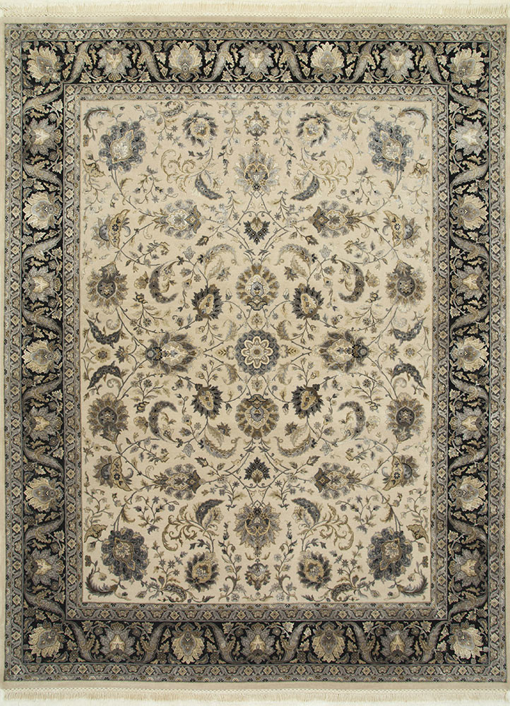 ivory ivory wool and silk hand knotted Rug