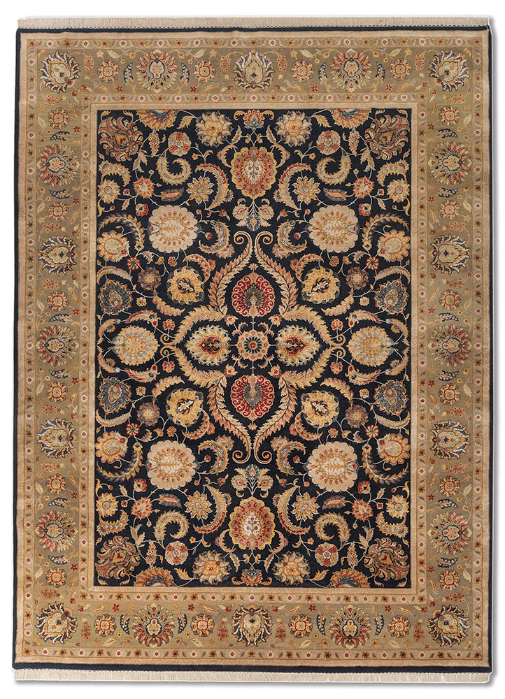 aurora blue wool and silk hand knotted Rug - HeadShot