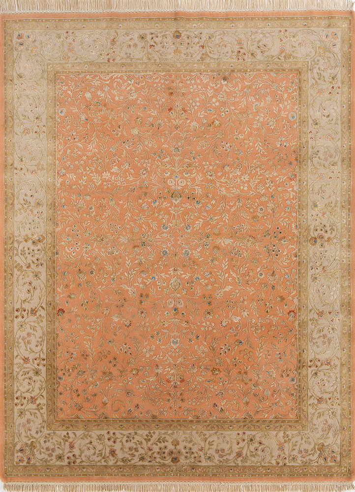 aurora red and orange wool and silk hand knotted Rug - HeadShot