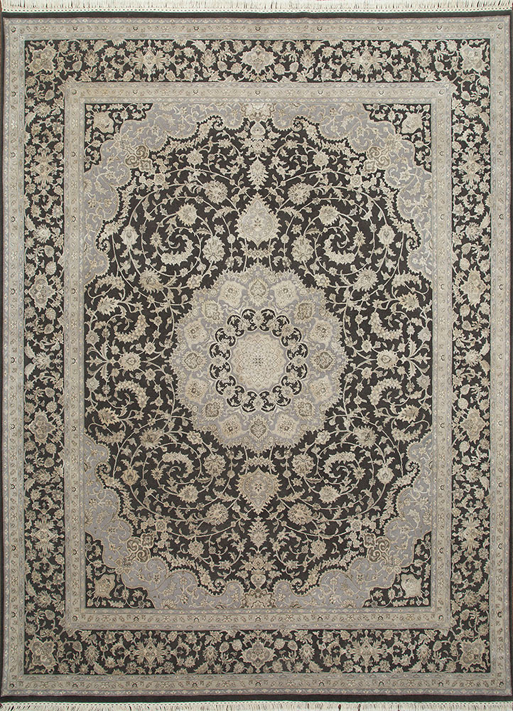 grey and black wool and silk hand knotted Rug