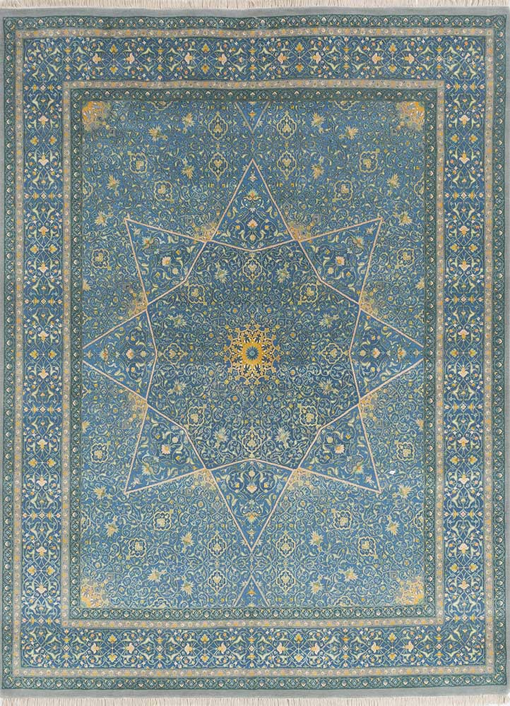 aurora blue wool and silk hand knotted Rug - HeadShot aurora blue wool and silk hand knotted Rug - HeadShot