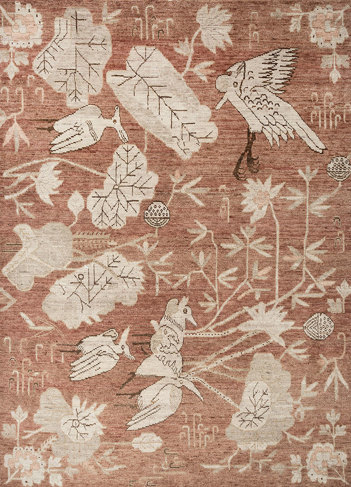  red and orange wool hand knotted Rug
