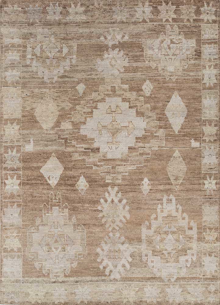 manifest beige and brown afghan wool hand knotted Rug - HeadShot