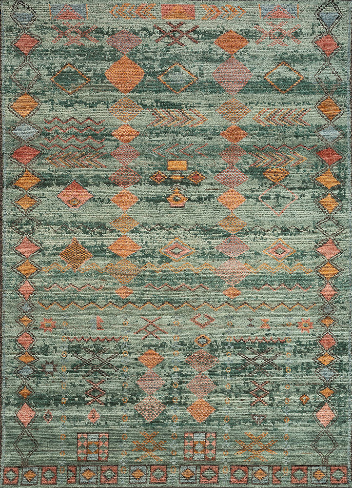 thyme green afghan wool hand knotted Rug - HeadShot