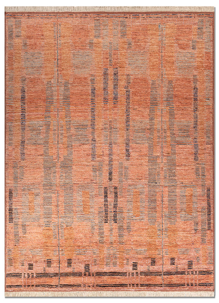 red and orange red and orange wool hand knotted Rug