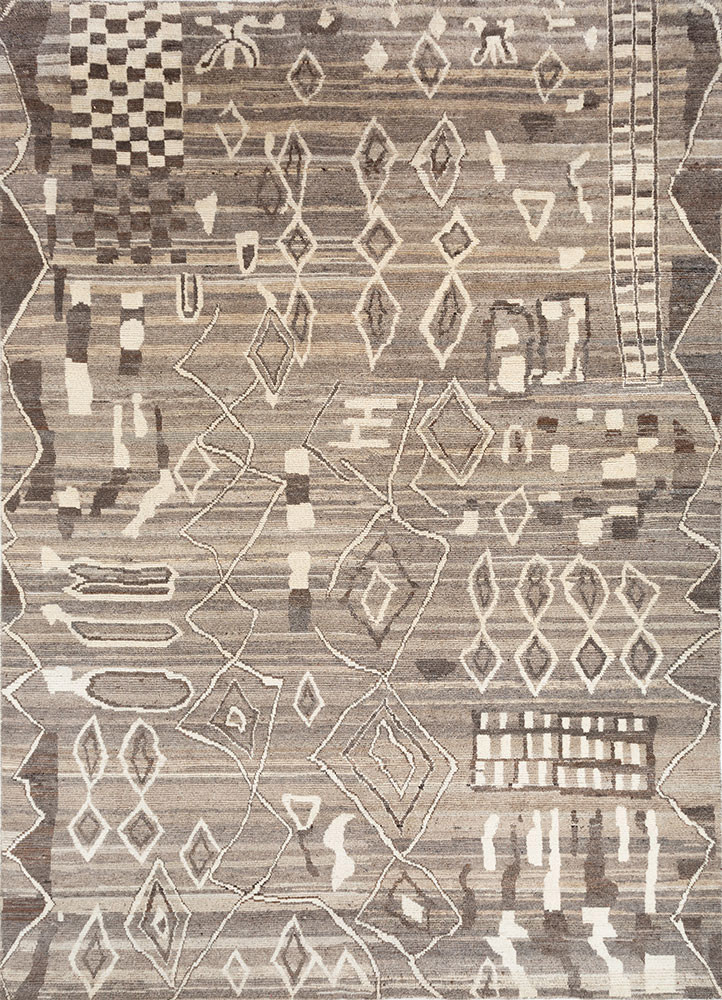 manifest beige and brown afghan wool hand knotted Rug - HeadShot