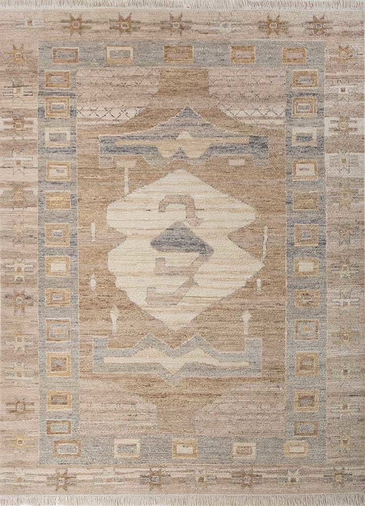 thyme beige and brown wool hand knotted Rug - HeadShot